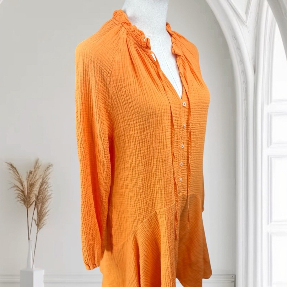 Magaschoni Size Medium Tumeric Flowy‎ 100 Organic Cotton Gauze mini dress - Picture 4 of 14
